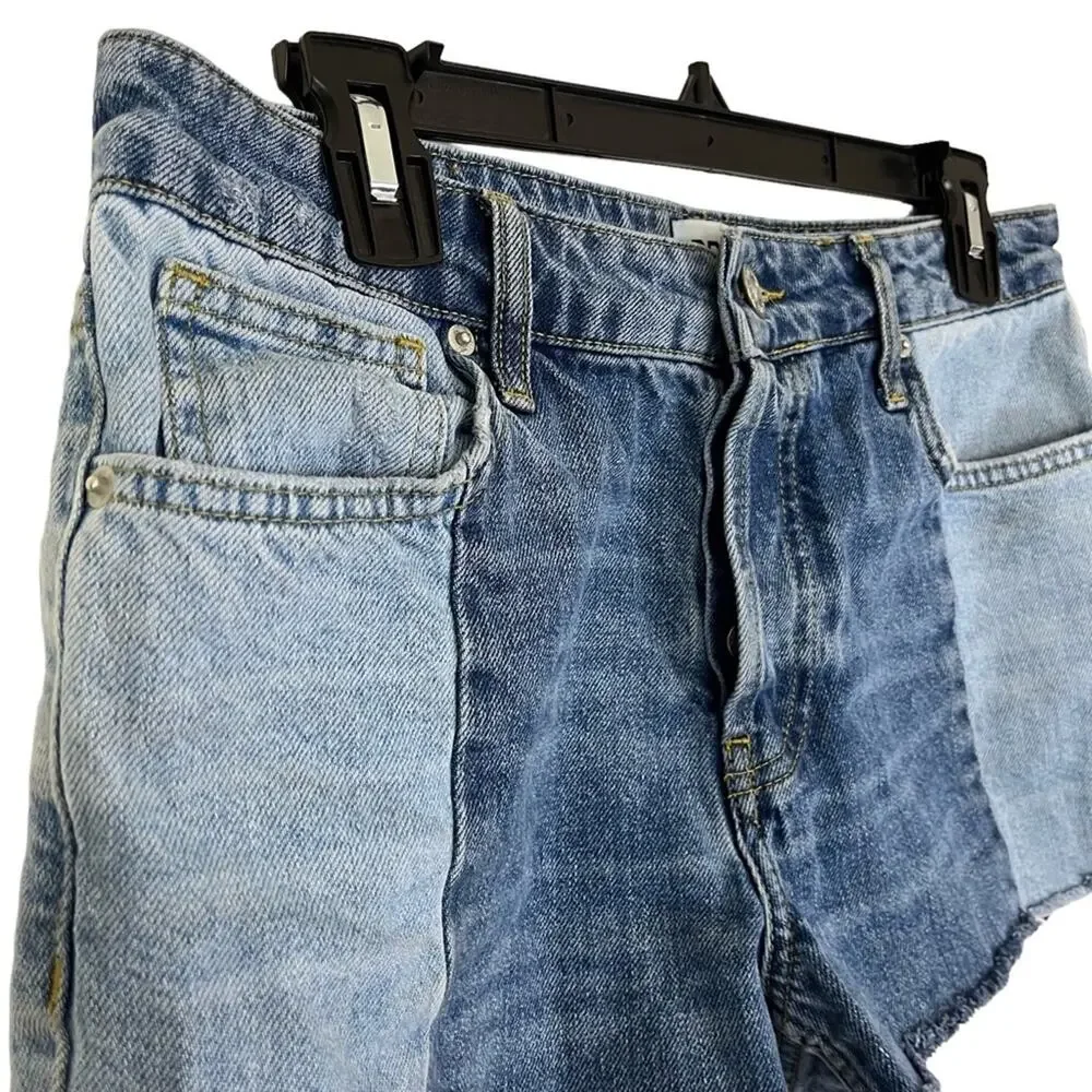 BDG URBAN OUTFITTERS Patchwork Cut Off Raw Hem Jean Shorts Blue Denim sz 28 x 2 - Picture 8 of 16